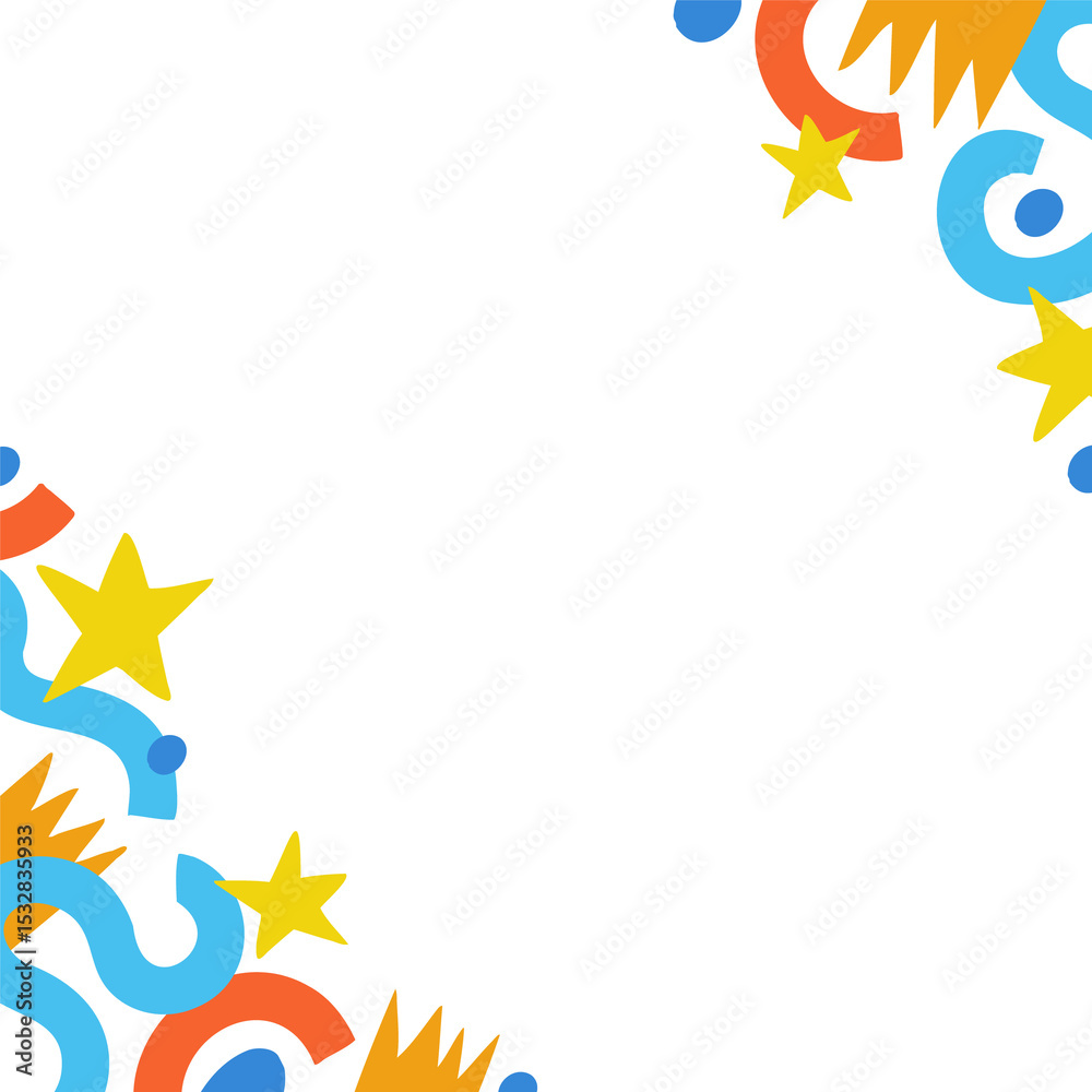 Fototapeta premium Abstract border is framing transparent background with stars and ribbons at corners, copy space