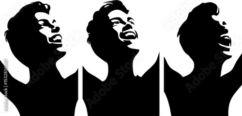 Joyful expressions silhouette series with excited grins and sparkling eyes