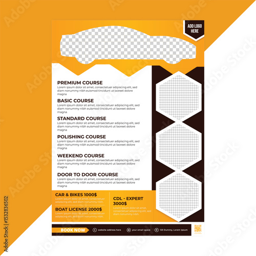 High-impact flyer for car training and driving institutes to advertise premium coaching services and beginner safety classes