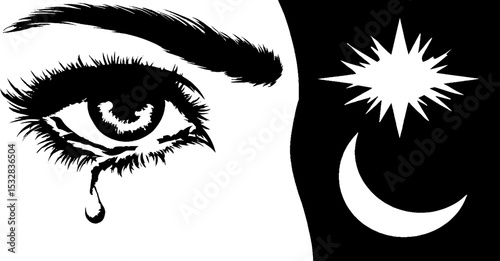 Emotional expression with eye, tear drop, swirl, arc, and starburst design for artistic projects