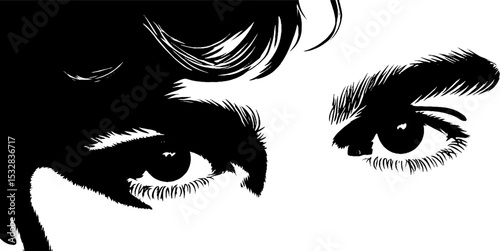 Intense gaze with stubble shadow and expressive features in black and white artwork
