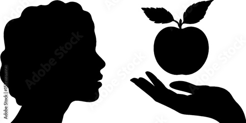 Surreal composition: floating apple and hand silhouette art