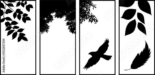 Forest canopy silhouettes and sunlit scenes for nature-inspired designs