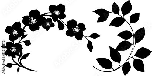 Floral design elements: forget-me-not wreath and leaf vines for creative projects