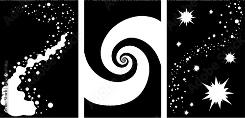 Cosmic patterns in galaxy swirls and floating space dust trails for artistic design