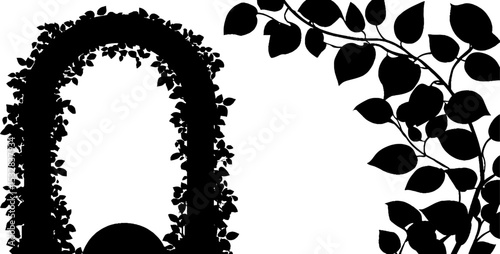 Elegant garden arch with vine and blossom silhouettes for design projects