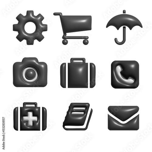 3D black icon set