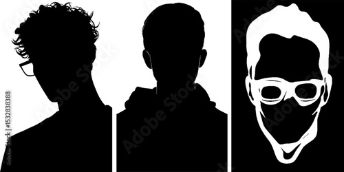 Cybersecurity and hacking concept with hacker silhouettes and terminal screen elements for technology design