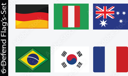 Six nation flags set germany austria australia brazil south korea france