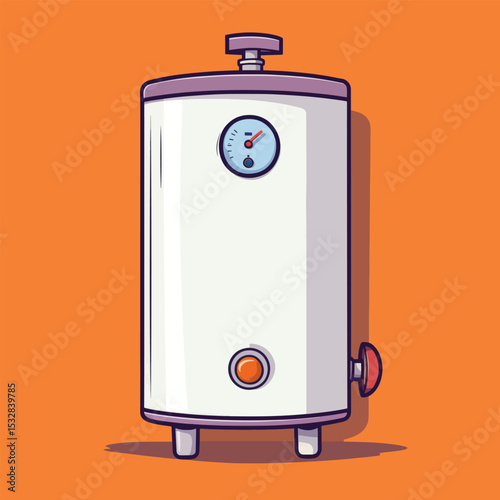 Detailed Illustration of a White Water Heater with Gauge and Handle