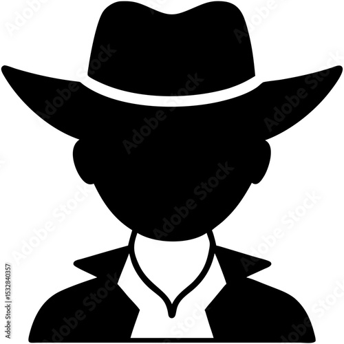 Silhouette of a Cowboy Wearing a Hat in Retro Style