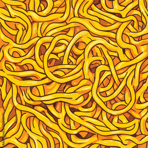 Golden Noodles Intertwined A Vibrant Abstract Food Illustration