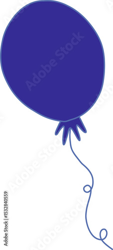 Stylized flat design helium balloon is floating on transparent background with looping string