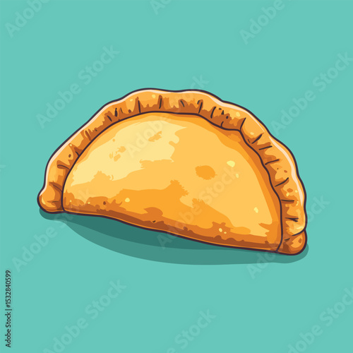 GoldenBrown Empanada Illustration Side View Teal Background