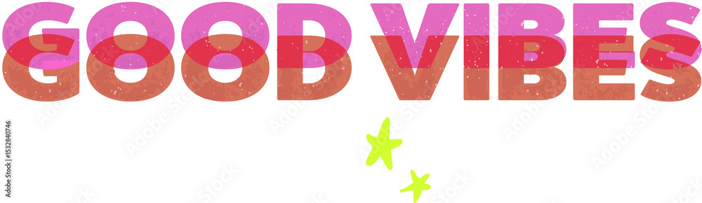 Naklejka premium Flat design is showing GOOD VIBES text with yellow green stars, transparent background