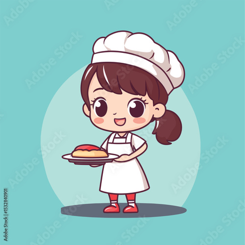 Joyful Girl Chef Presenting Delicious Pastry