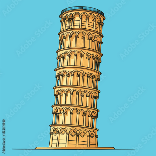 Leaning Tower of Pisa Illustration Detailed Architectural Line Art