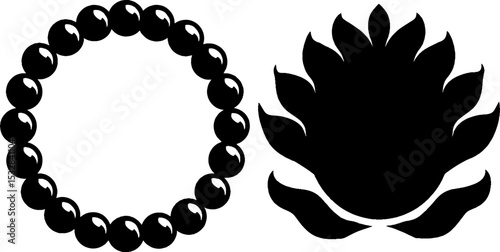 Mandala ring with prayer beads and lotus silhouette for meditation and mindfulness