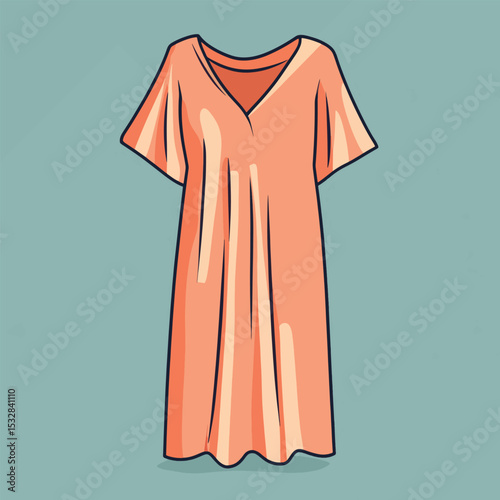 Peachcolored midi dress with short sleeves and a Vneck design