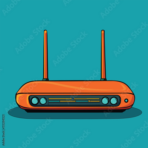 Retro Orange Wireless Router with Antennae