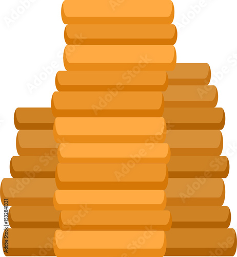 Gold bars are stacking in tiered pyramid layers in flat design on transparent background