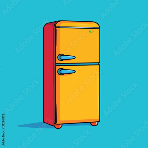 Retro TwoDoor Refrigerator with Rounded Edges and Blue Handles