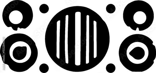 Vintage radio elements with tuning dial and grill pattern for retro design