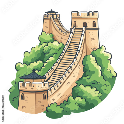Serene Vista of the Great Wall of China Winding Path and Lush Greenery