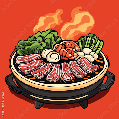 Sizzling Grill Beef Lobster and Vegetables