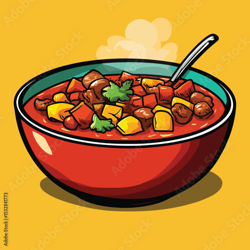 Steaming Bowl of Hearty Vegetable and Meat Stew