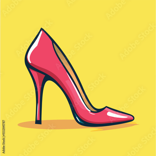 Stylish Pink HighHeeled Pump on Yellow Background