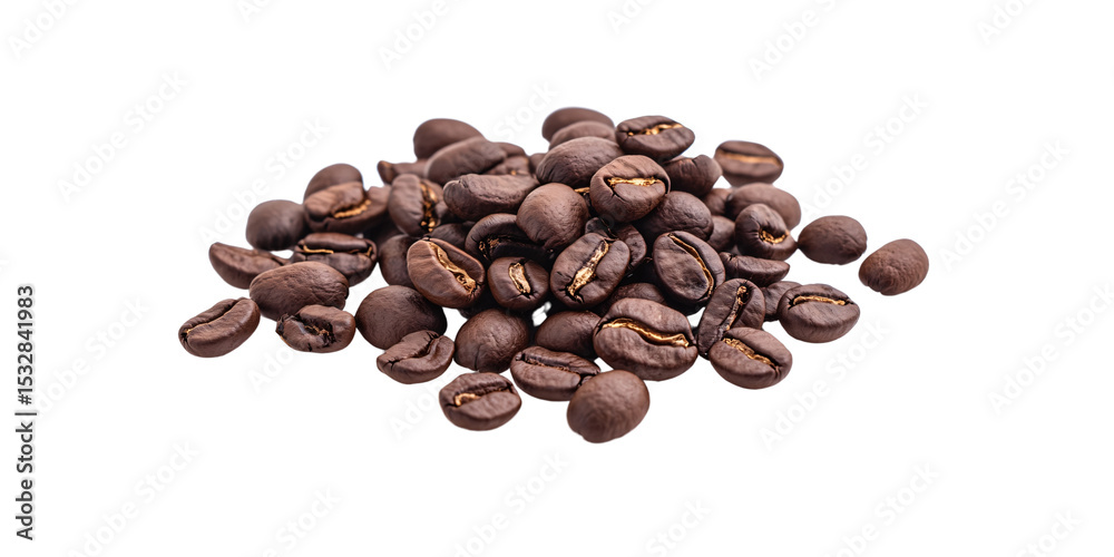 Naklejka premium Pile of aromatic roasted coffee beans on black background Closeup studio shot of coffee beans for coffee shop, cafe, and beverage concepts
