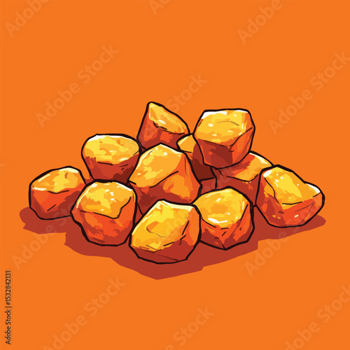 Stylized Pile of Golden Nuggets with Bold Outlines and Strong Shadows