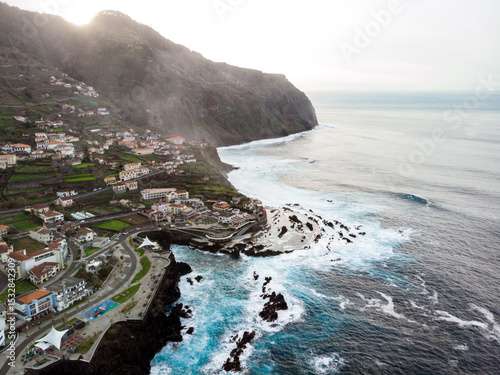 Porto Moniz town Madeira island Portugal aerial view