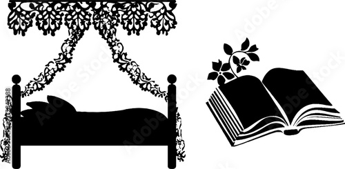 Ornate bedframe with lace canopy and floral accents for bedroom decor