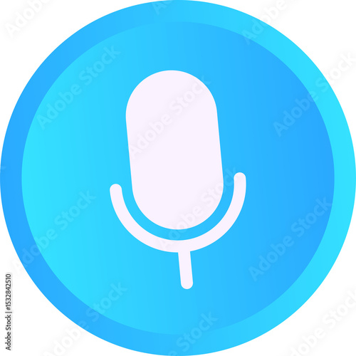 Flat blue gradient button is showing white microphone silhouette on transparent field
