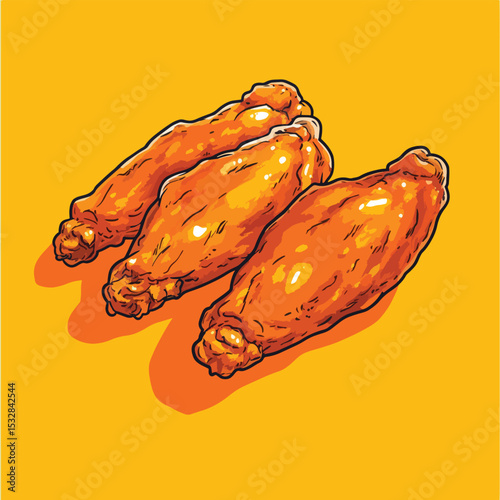 Three Delicious Crispy Chicken Wings with Golden Appetizing Appearance