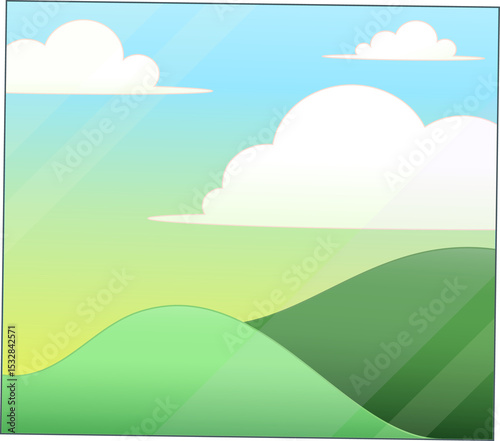 Panel kuchenny z motywem flat design illustration is showing rolling green hills with four clouds, transparent background