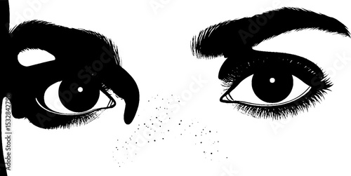 Bold eye design featuring arched brows and freckles for creative artwork