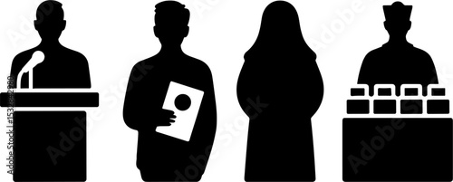 Business People Silhouettes Presentation Speaker Manager Vendor Stall