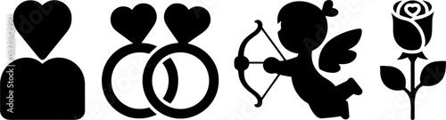 Love Symbols Engagement Rings Cupid Roses Set