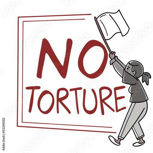 Person holding a flag with "No Torture" message in protest  