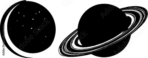 Planet silhouette and orbit line with stars design for astronomy and space themes