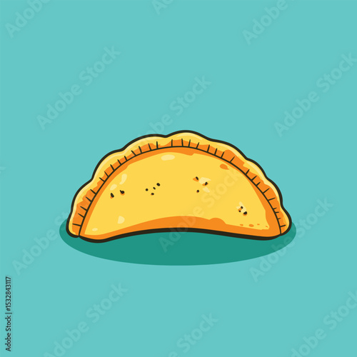 Vibrant Cartoon Illustration of a Golden Empanada