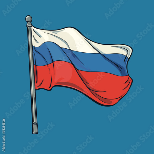 Vibrant Cartoon Illustration of a Waving Russian Flag