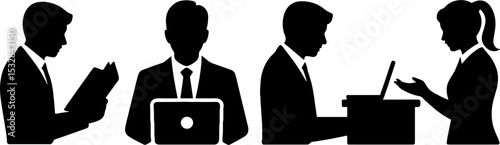Business People Working Reading Laptop Meeting Silhouettes