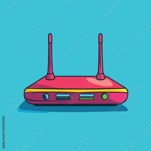 Vibrant Cartoon Illustration of a Wireless Router