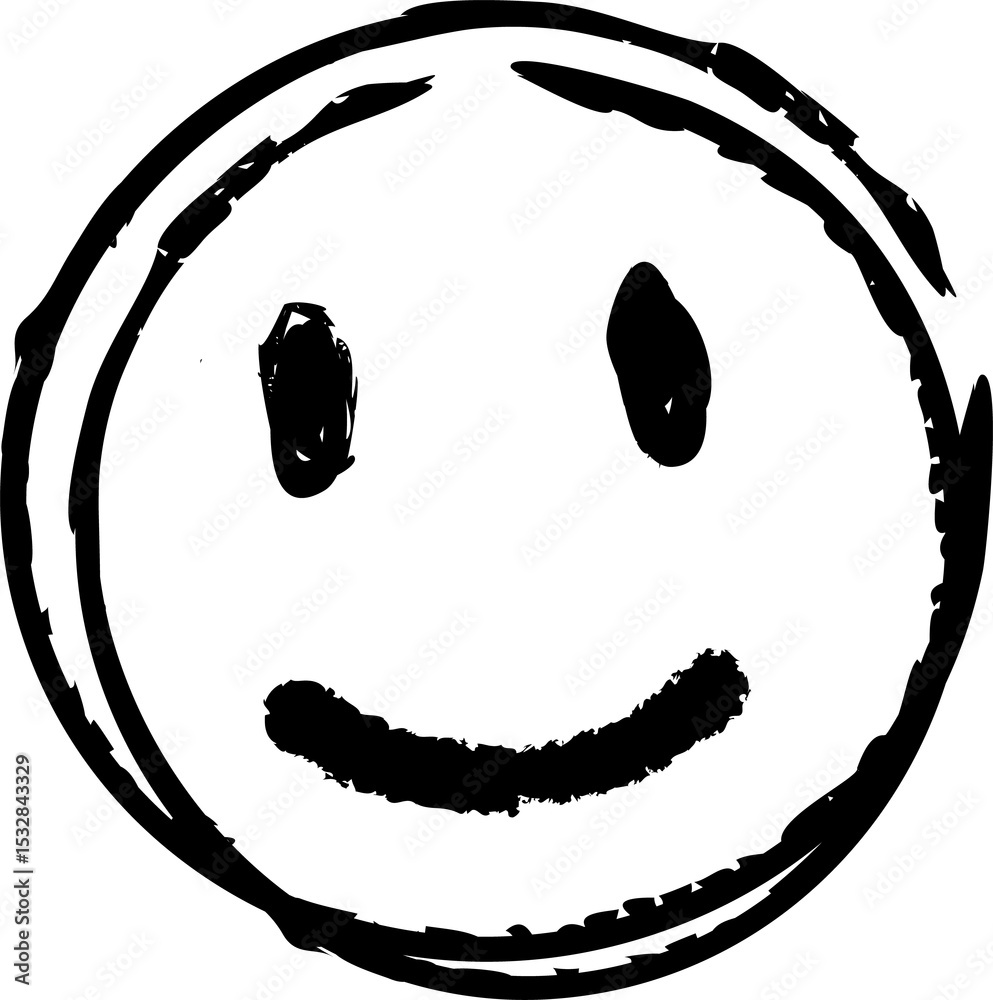Naklejka premium Hand-drawn smiley face doodle is floating on transparent background showing rough brush strokes
