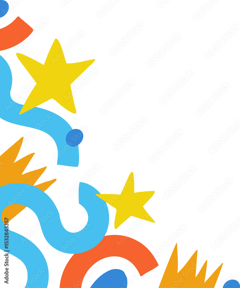 Fototapeta premium Showing flat design confetti on transparent bg with colorful ribbons, stars, arcs, bursts and dots