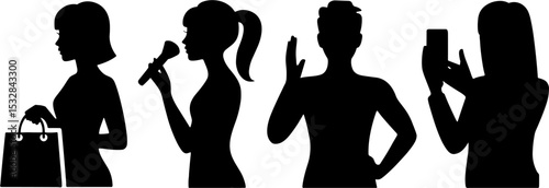Silhouette People Shopping Singing Greeting Taking Selfie